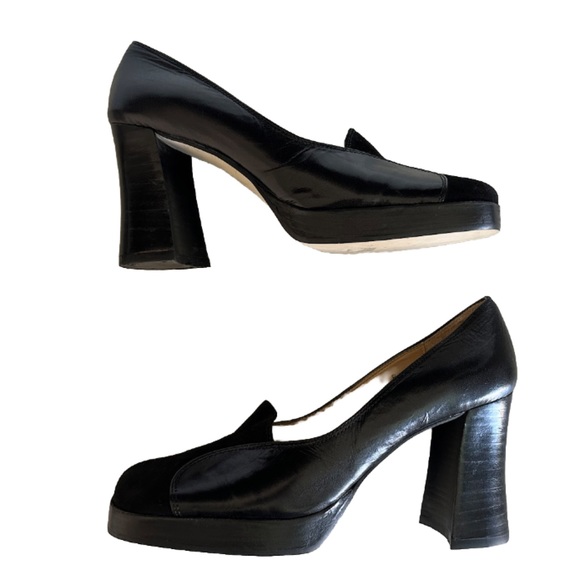 Y2K 90s Enzo Angiolini square toe suede leather black Platform Slip On 7 Retro - Picture 8 of 13